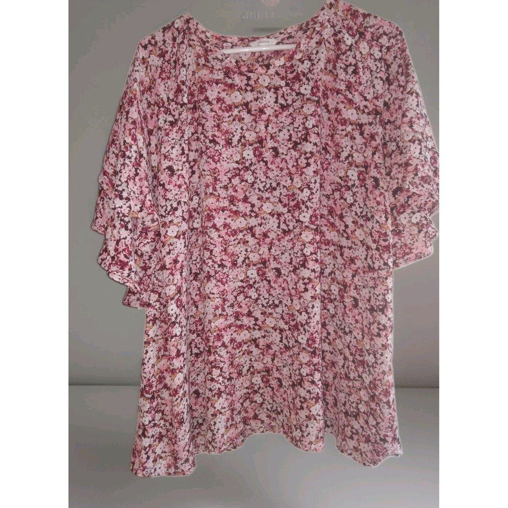 MAURICES 2X Pink Floral Pullover Flutter Sleeve Shirt Blouse Career Cottagecore